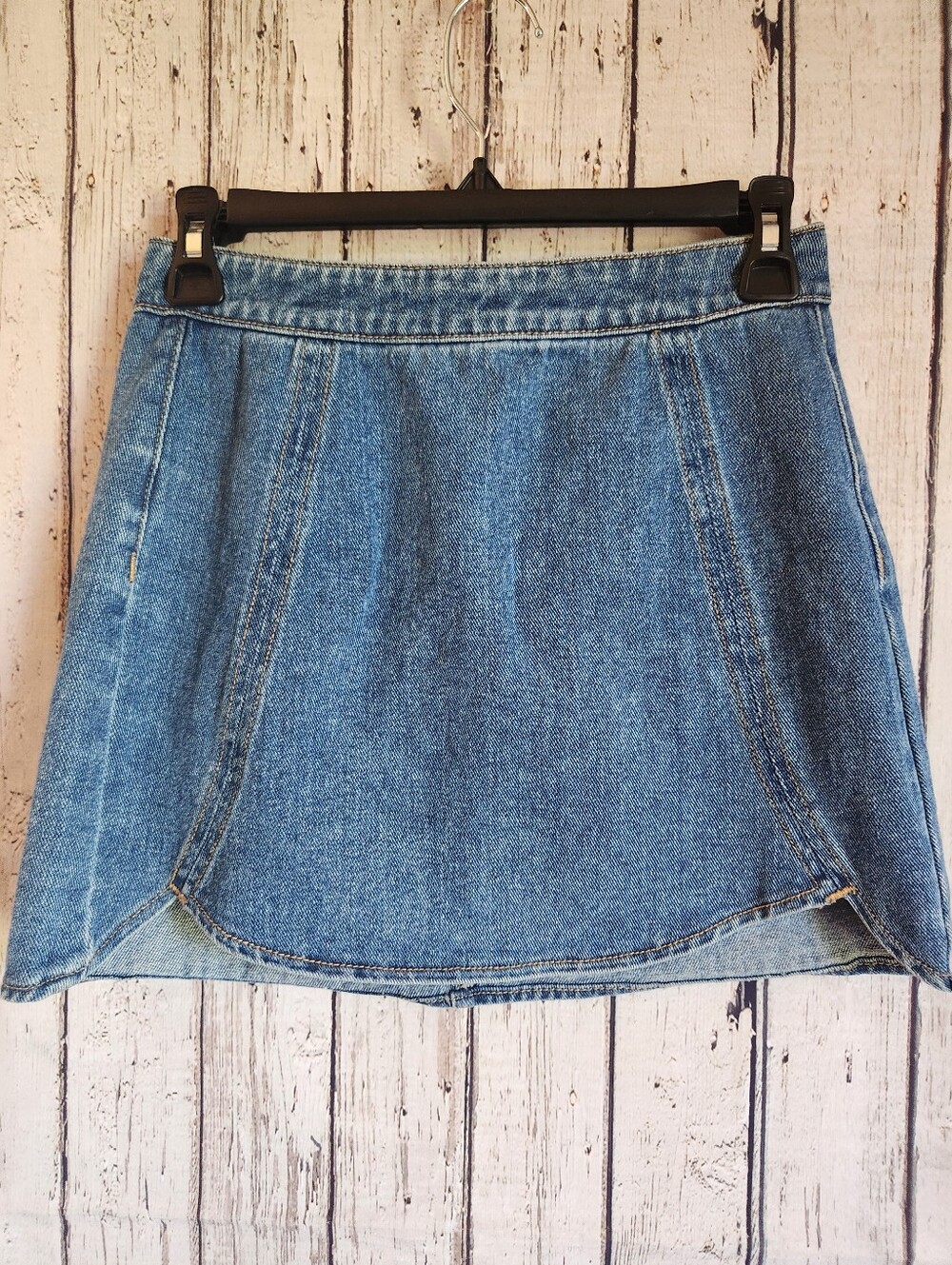 PacSun Denim Mini Skirt Size 24 Blue Medium Wash Exposed Back Zip 100% Cotton
